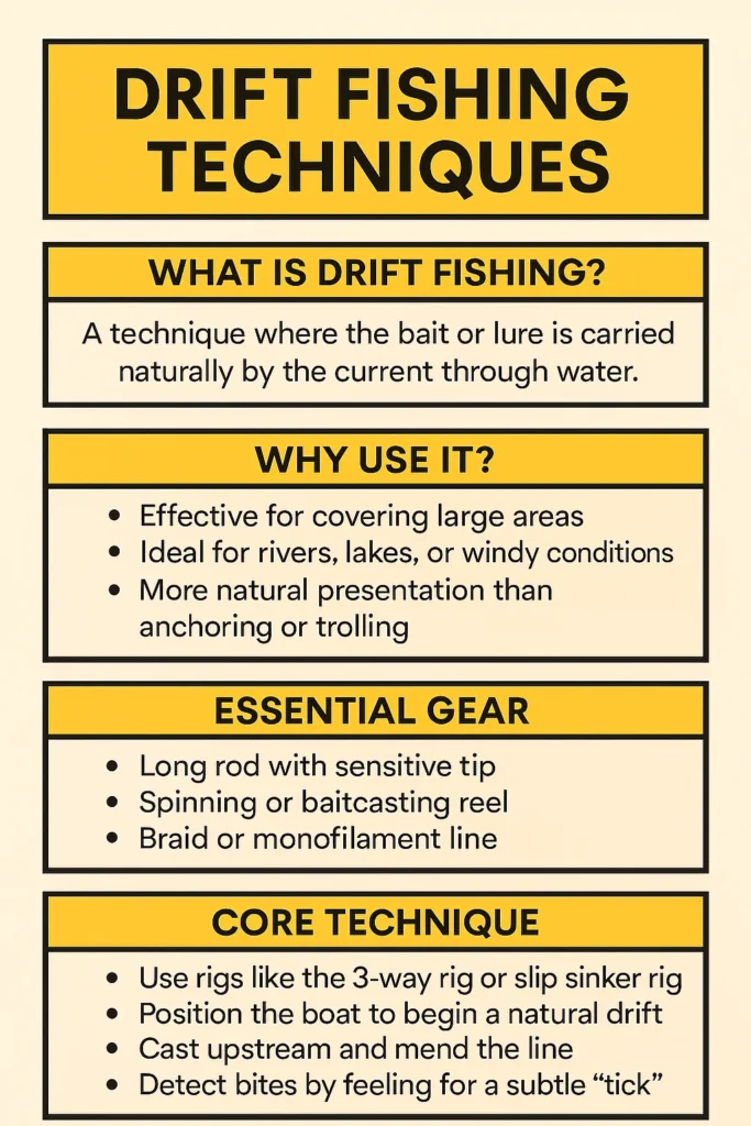 Drift fishing techniques infographic