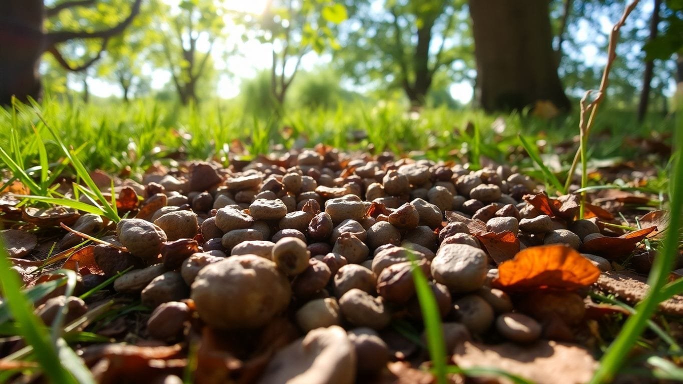 Close-up of animal scat in a natural setting.