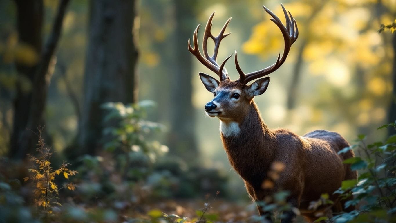 A deer in a forest during rutting season.