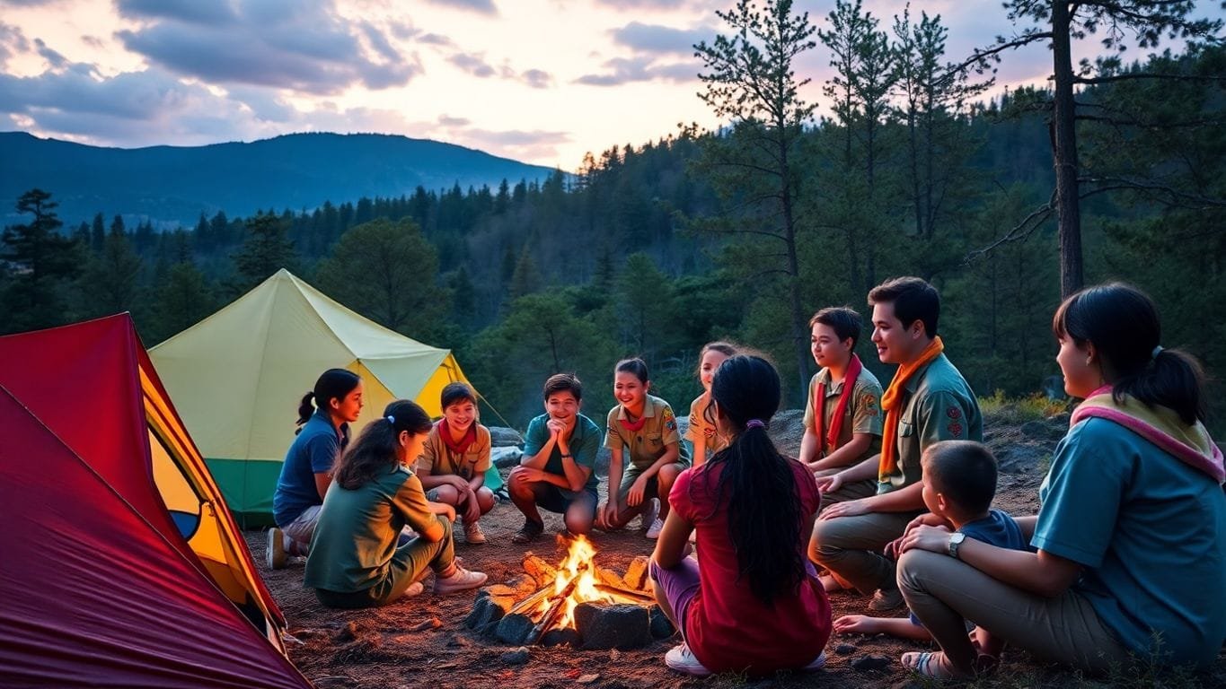 Scouts interacting with the community outdoors in nature.