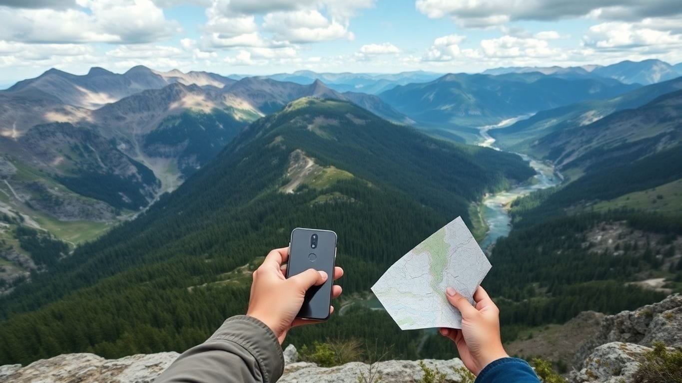 Person using GPS in a scenic wilderness setting.Using Maps and GPS for Scouting