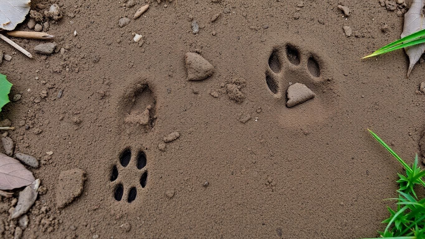 Close-up of predator and prey animal tracks in dirt.Identifying Predator vs. Prey Tracks