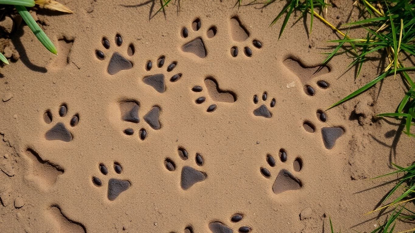 Close-up of animal tracks in soft earth.