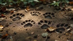 Animal tracks in a forest, highlighting predator and prey.Identifying Predator vs. Prey Tracks