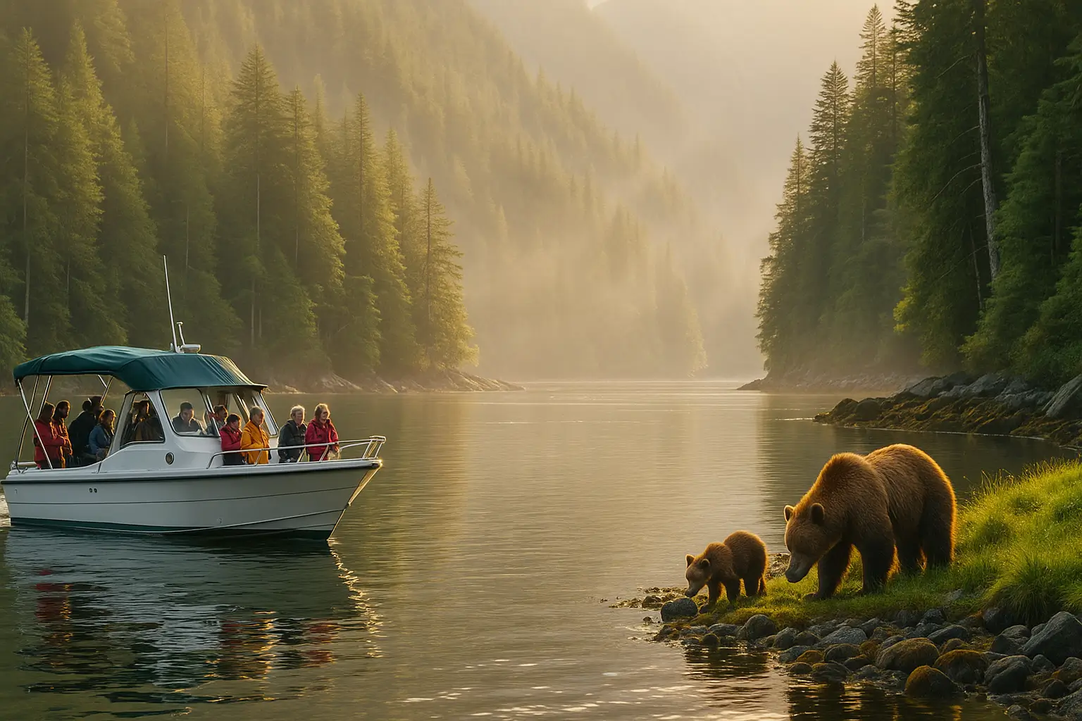 Grizzly bear fishing during the Great Bears of Bute tour