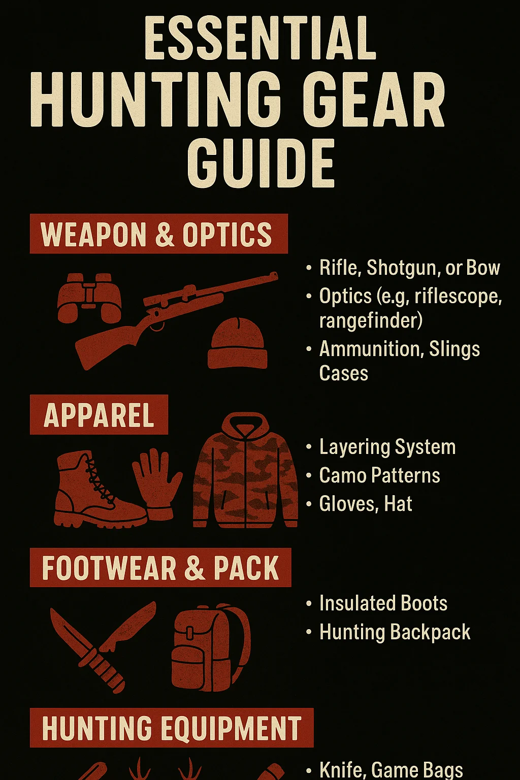 Essential hunting gear guide layout