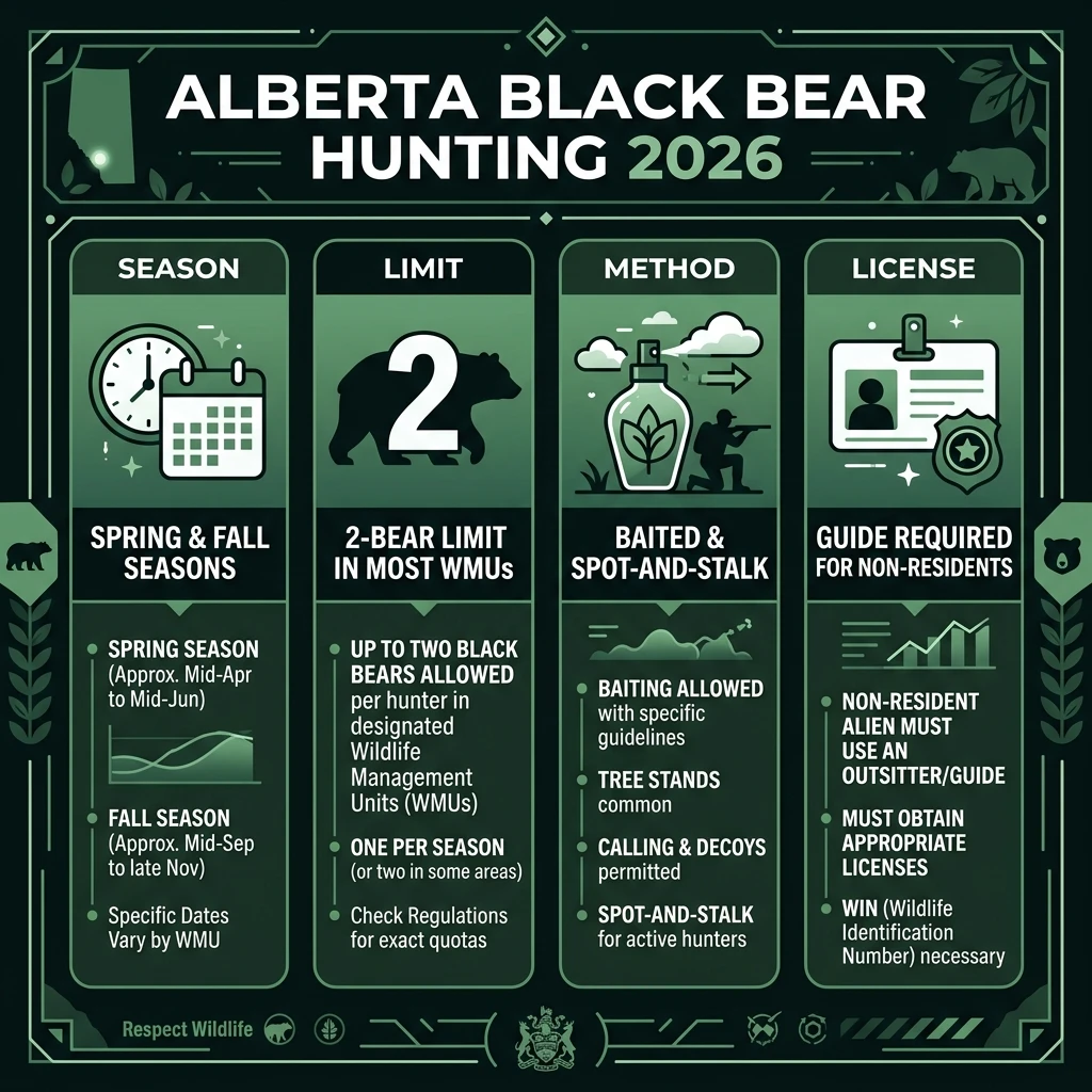 Alberta Black Bear Hunting 2026 — Season, Limit, Methods, and Licensing