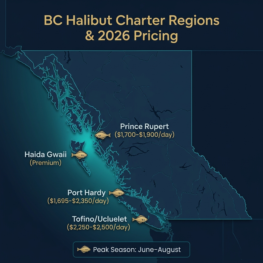 BC Halibut Charter Regional Pricing Map 2026