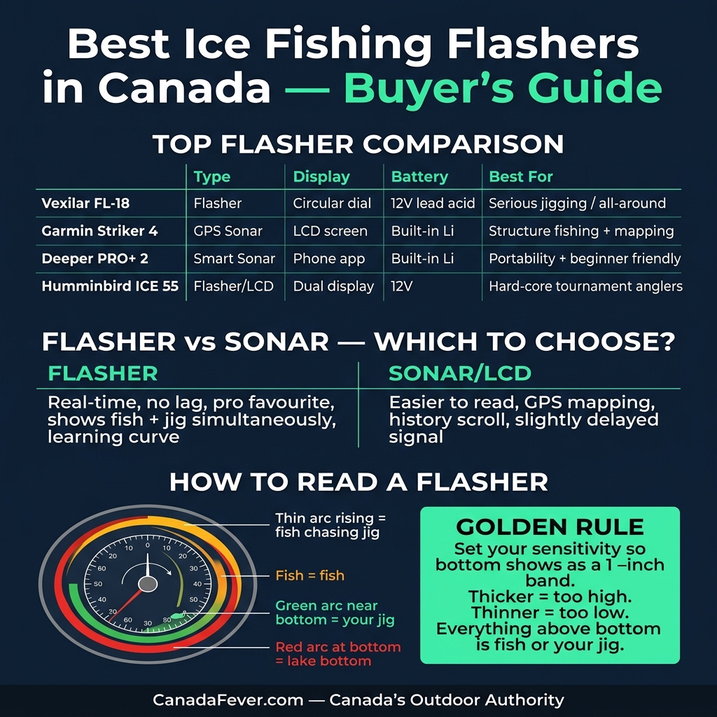 Best ice fishing flashers in Canada - flasher vs sonar comparison and how to read a flasher dial