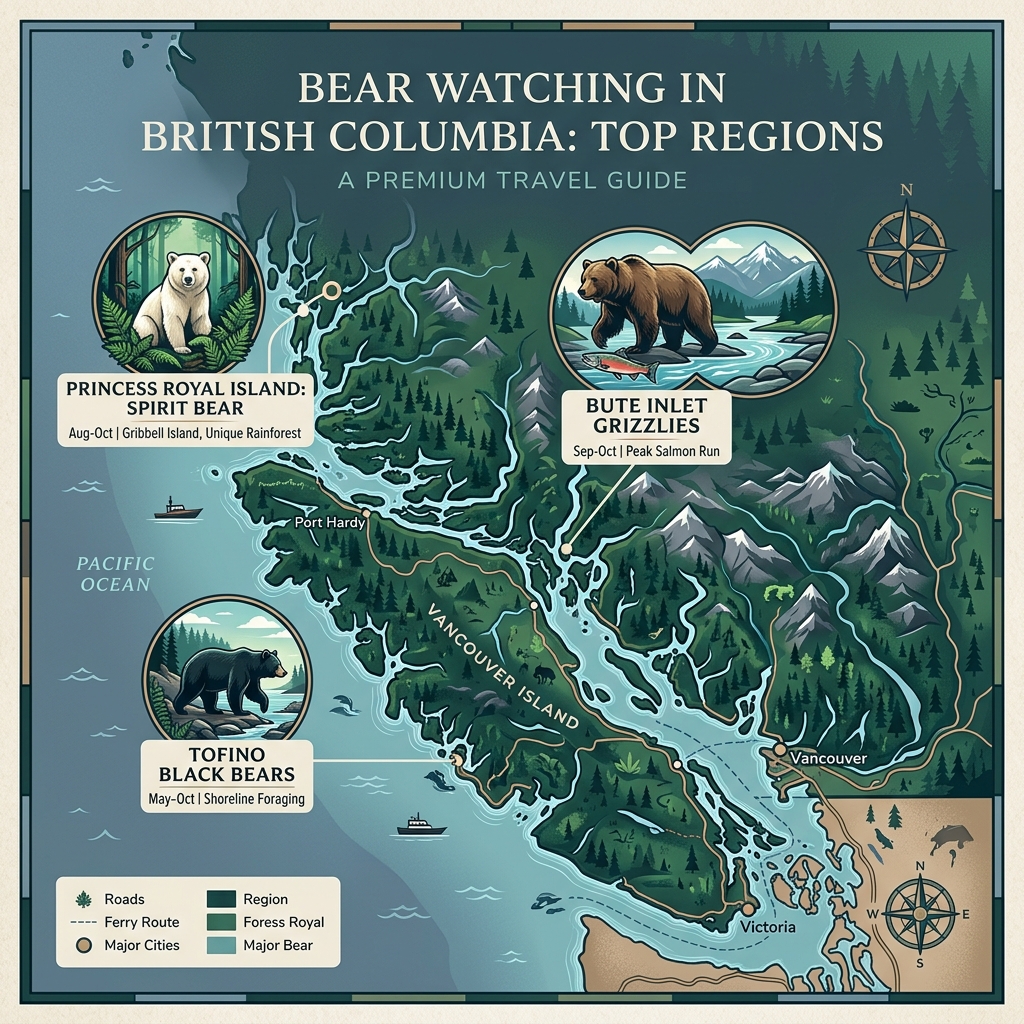 BC Bear Watching Regions and Sighting Calendar Map