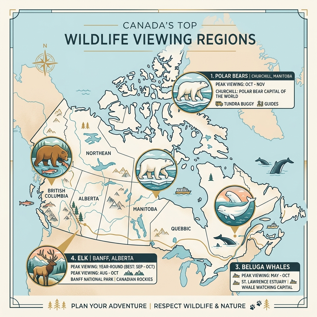 Canada Wildlife Viewing Regions and Peak Seasons Map