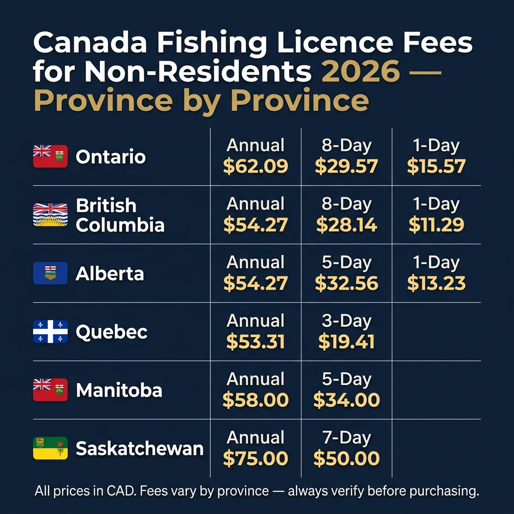 Canada Non-Resident Fishing Licence Fees by Province 2026 Infographic