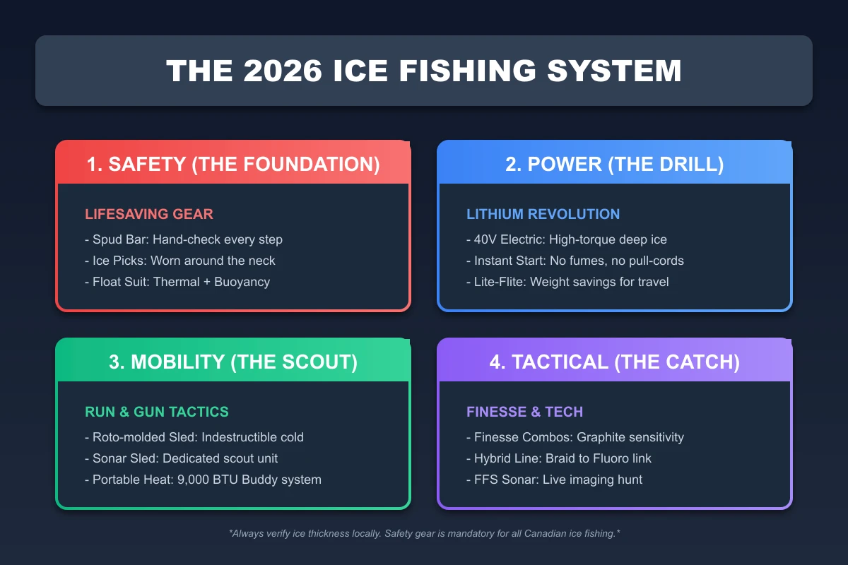 The 2026 Ice Fishing System: Safety, Power, Mobility, and Tactical layers
