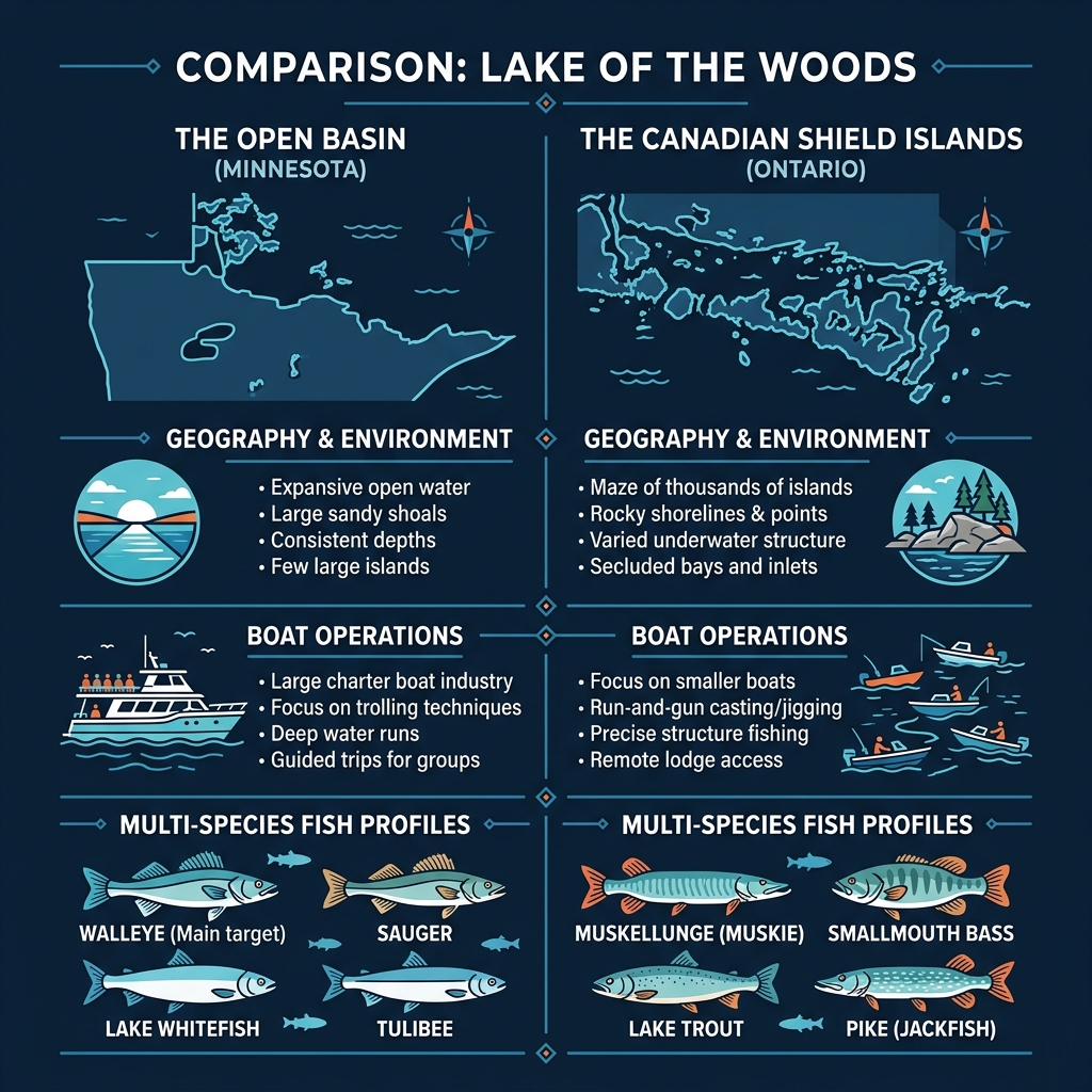 Lake of the Woods Guides: Open Basin Minnesota vs Canadian Shield Islands
