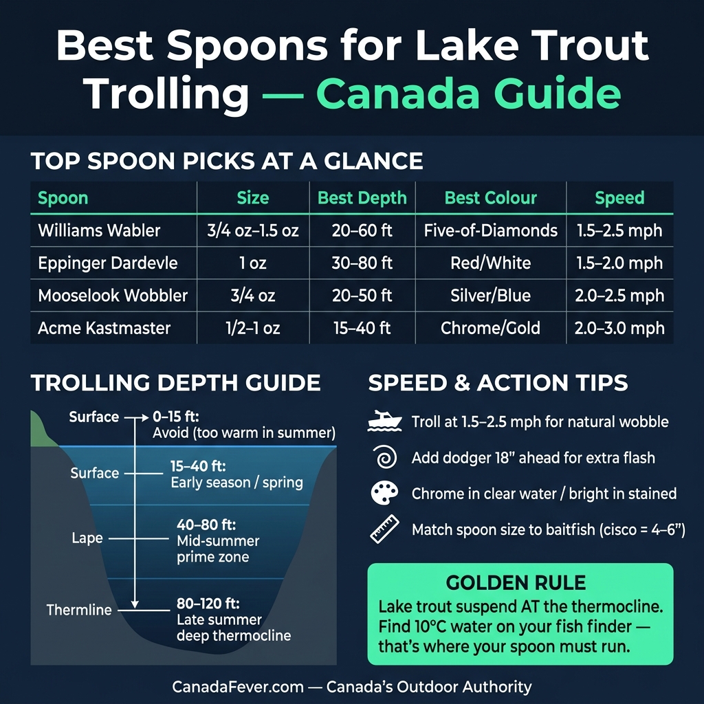 Best spoons for lake trout trolling Canada - depth guide, speed tips and top spoon comparison
