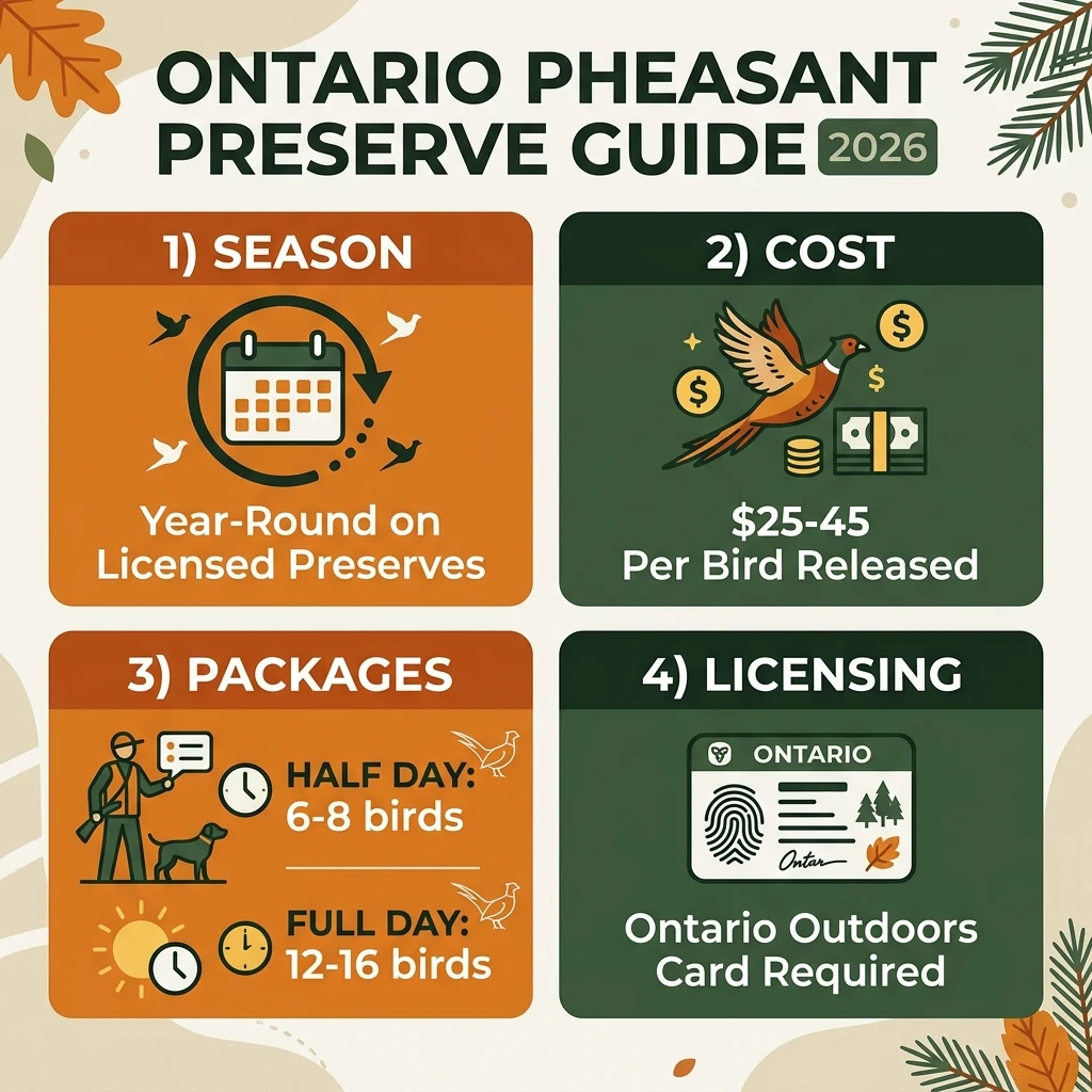 Ontario pheasant hunting preserve guide 2026 — season, cost, package and licence info