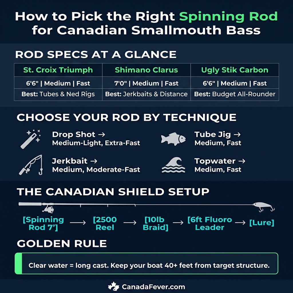 How to pick the right spinning rod for Canadian smallmouth bass - infographic
