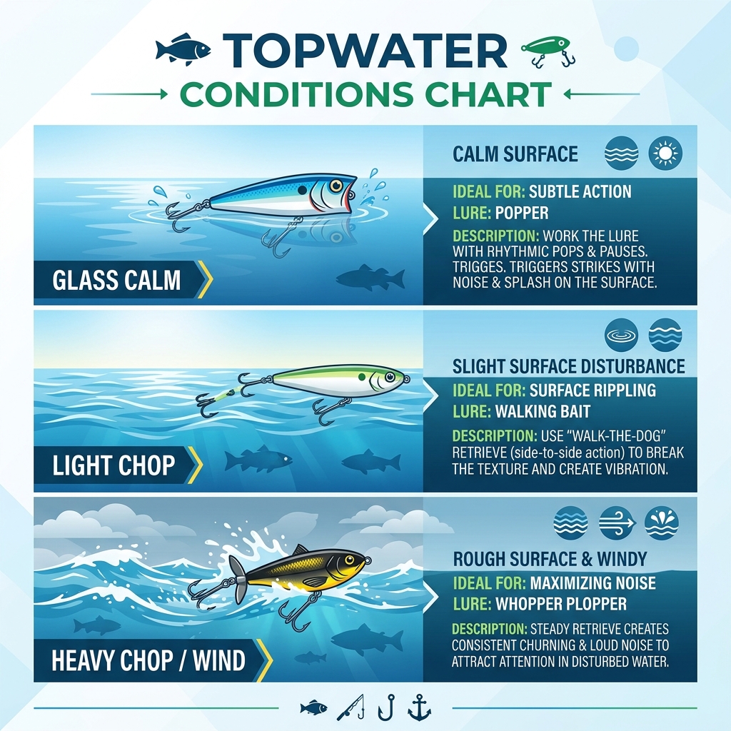 Topwater Conditions Chart: Poppers vs Walkers vs Ploppers