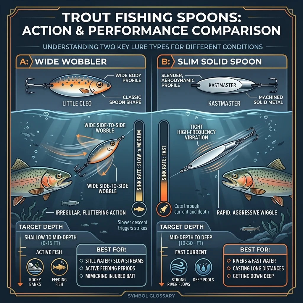 Comparison of trout spoon shapes and their underwater actions