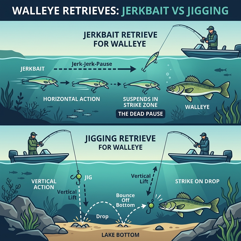 Jerkbait vs Jigging Retrieve Mechanics for Walleye