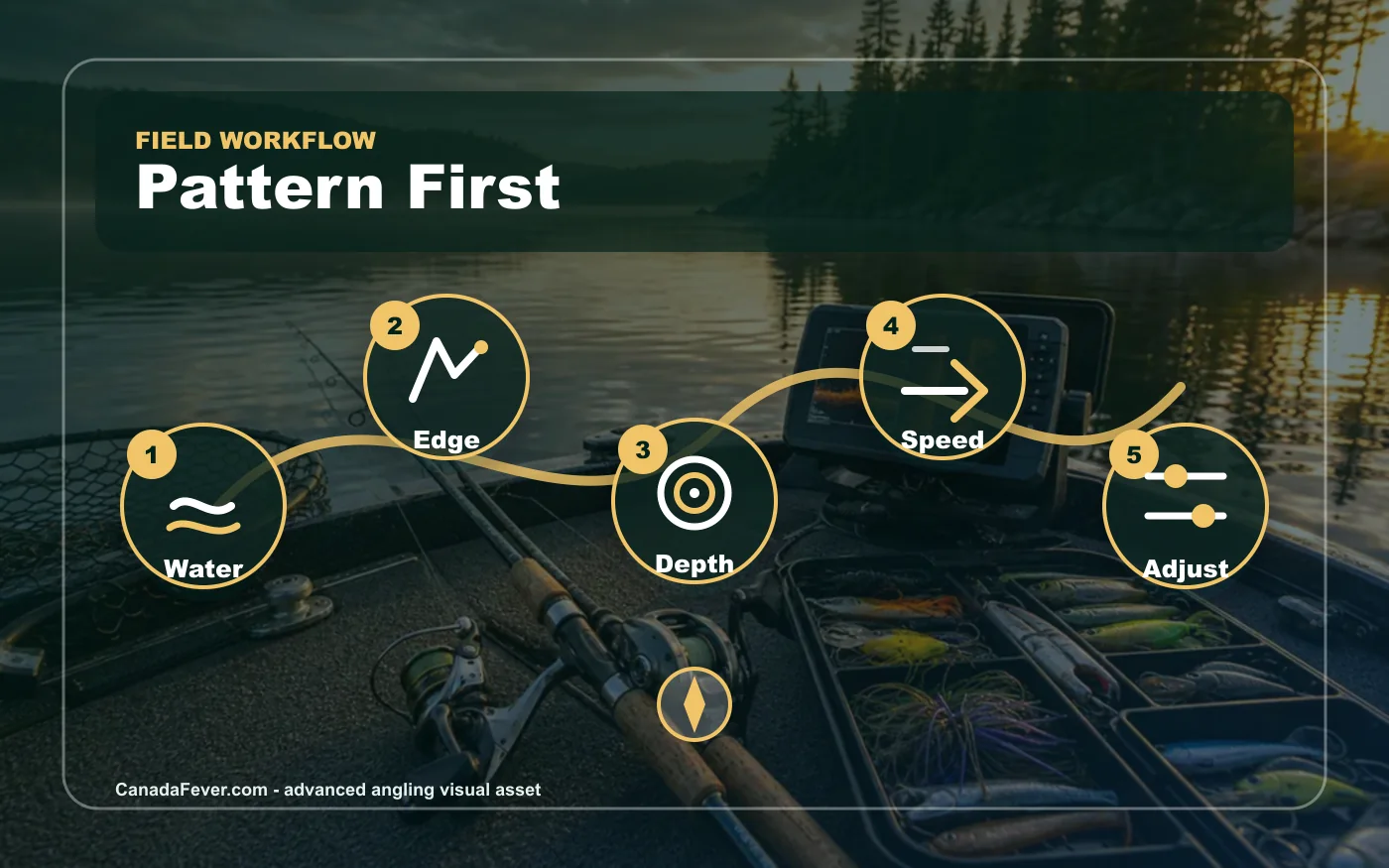 Advanced fishing techniques pattern workflow infographic for Canadian anglers