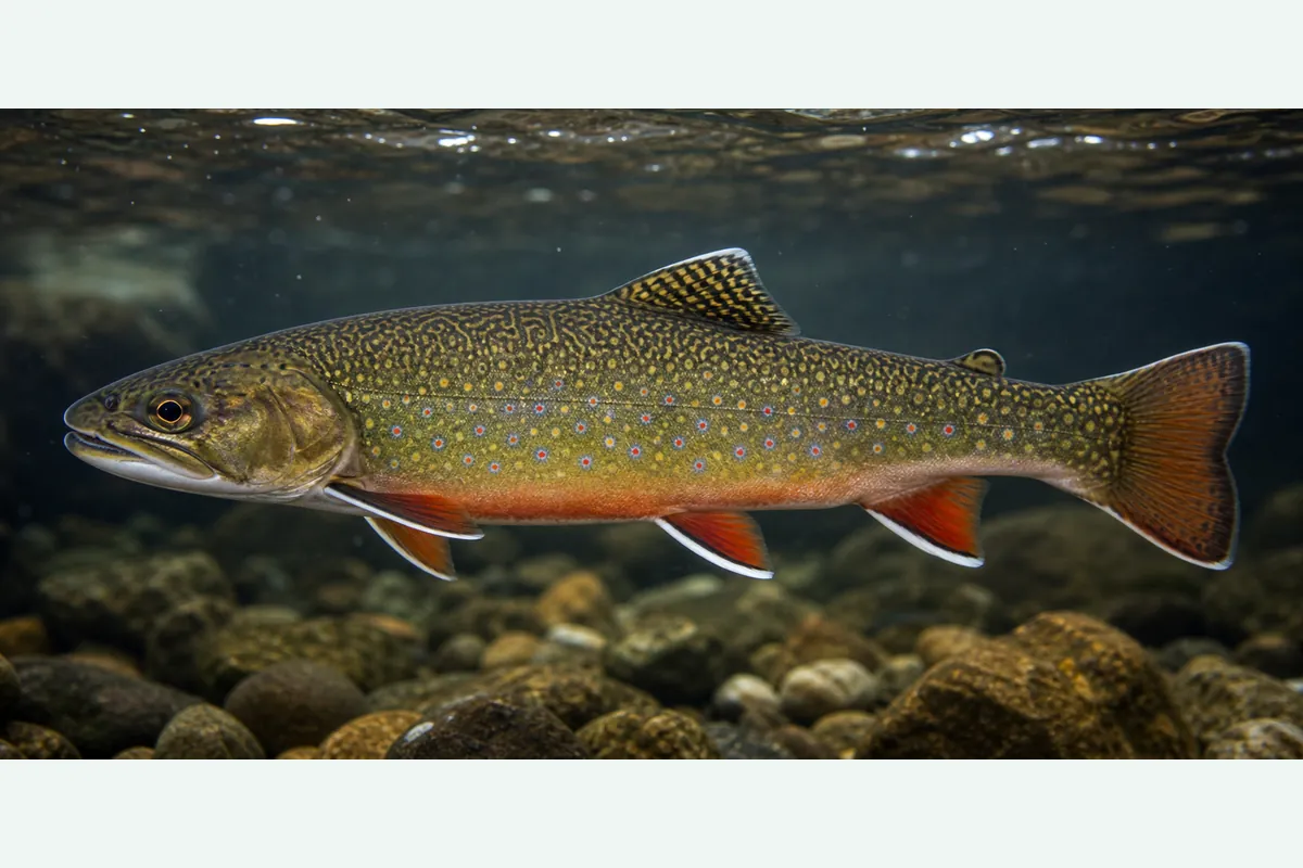 Realistic identification illustration of a brook trout fish in side profile