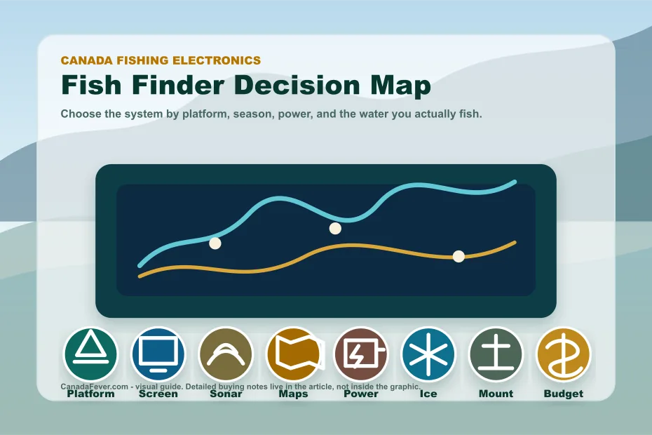 Canada fish finder decision map with platform screen sonar maps power ice mount and budget labels