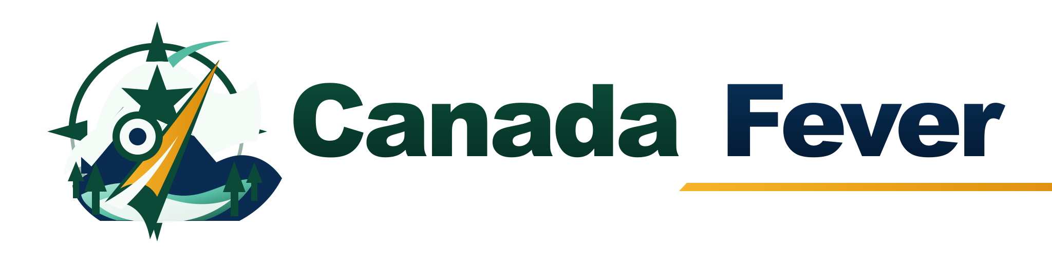 CanadaFever logo with maple leaf compass mountains forest and river