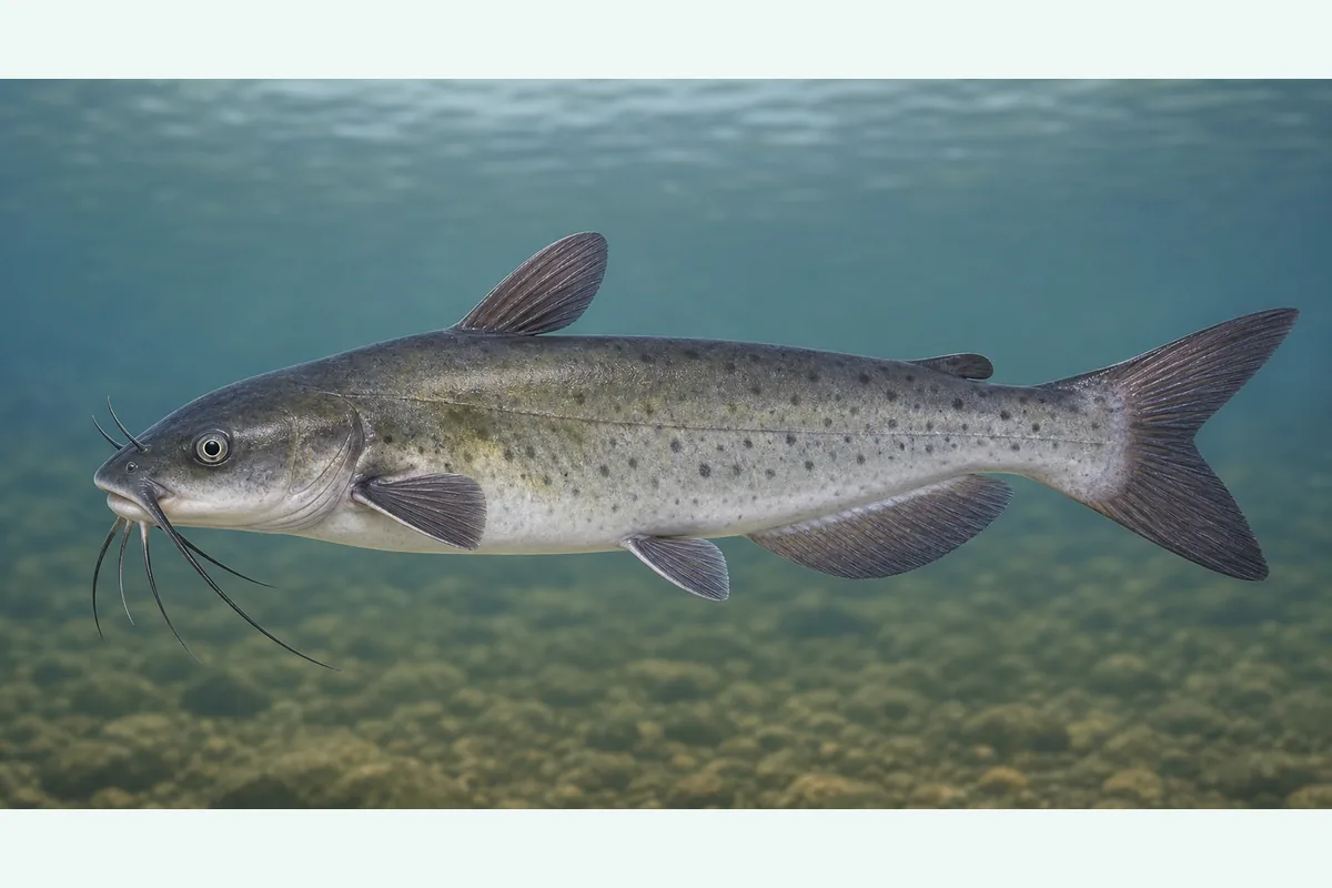 Realistic identification illustration of a channel catfish in side profile