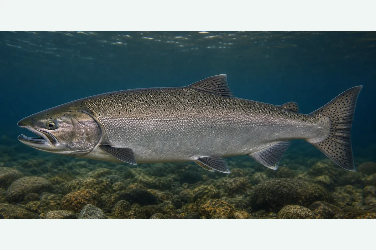 Realistic identification illustration of a chinook salmon fish in side profile