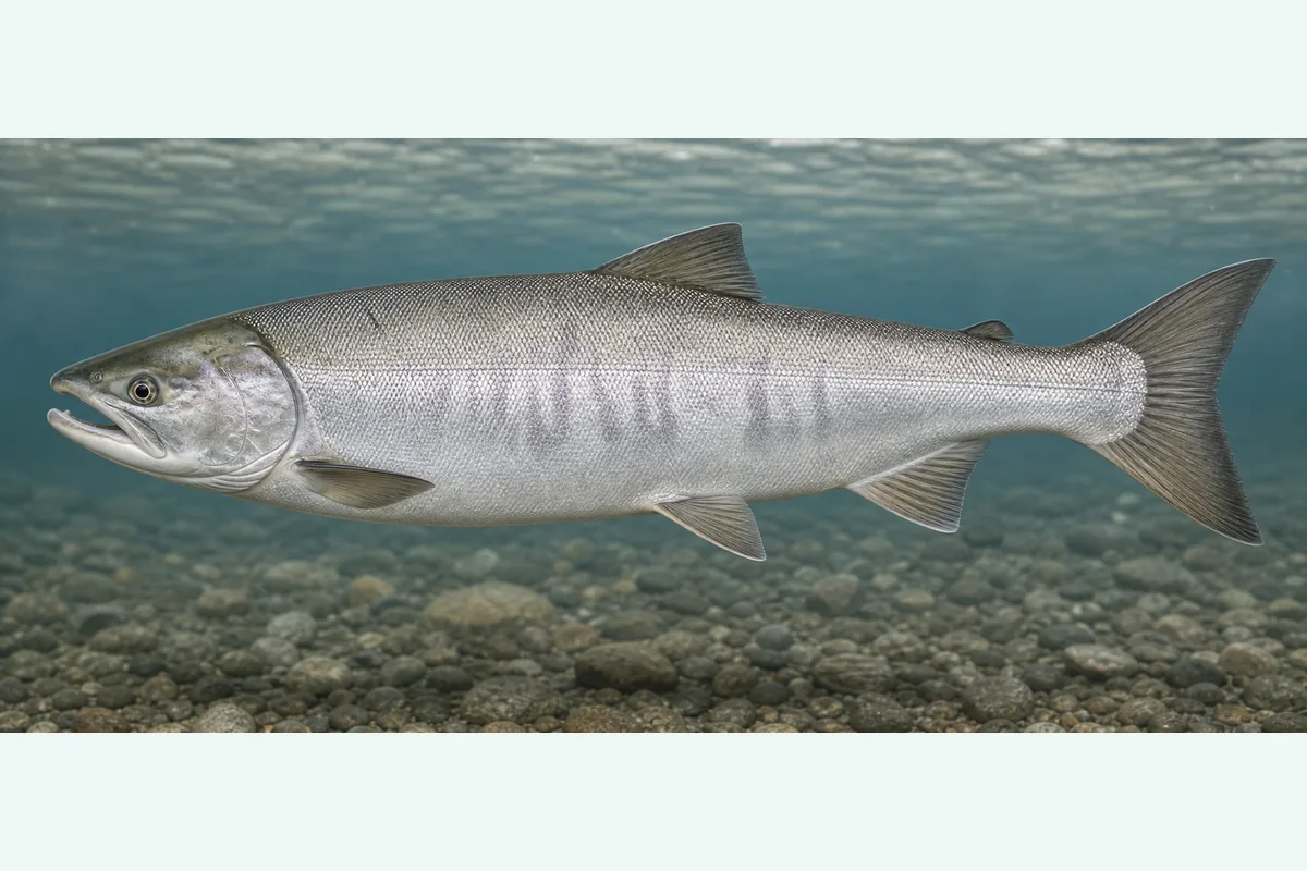 Realistic identification illustration of a chum salmon fish in side profile
