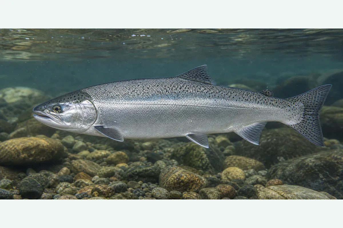 Realistic identification illustration of a coho salmon fish in side profile