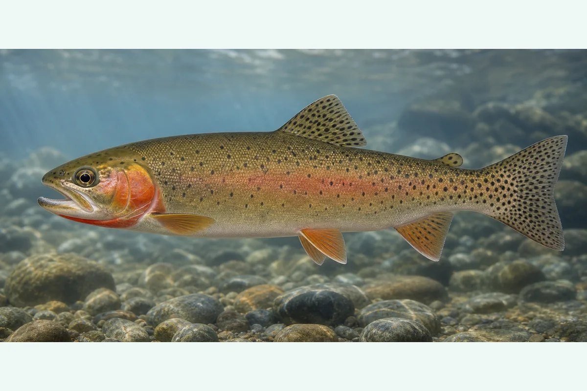 Realistic identification illustration of a cutthroat trout fish in side profile