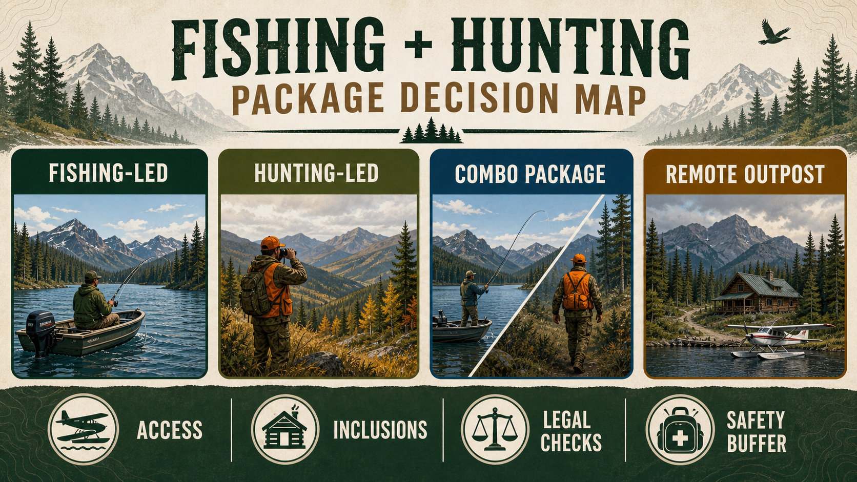 Fishing and Hunting Package Decision Map infographic for Canadian lodge trips