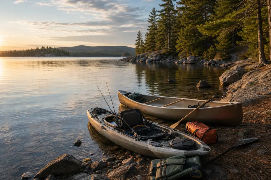 Canadian river and small craft fishing scene