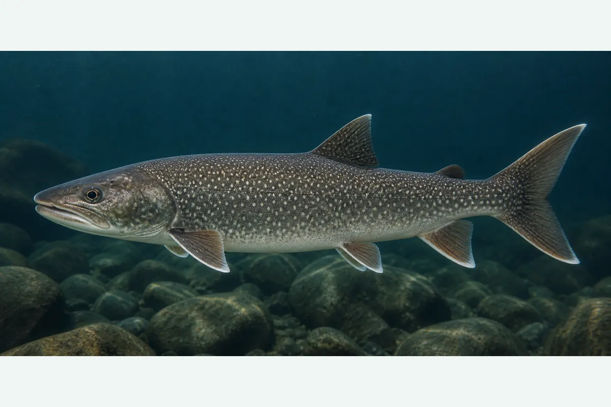 Realistic identification illustration of a lake trout fish in side profile