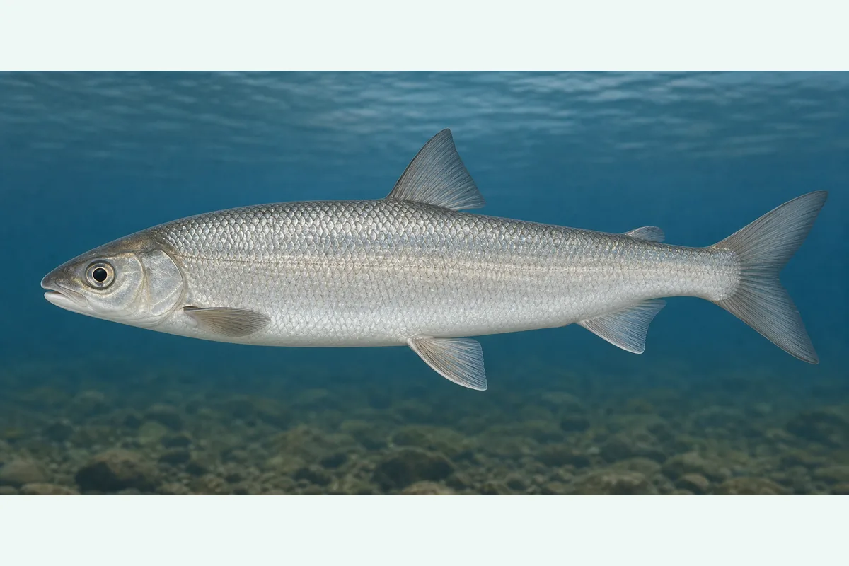 Realistic identification illustration of a lake whitefish in side profile