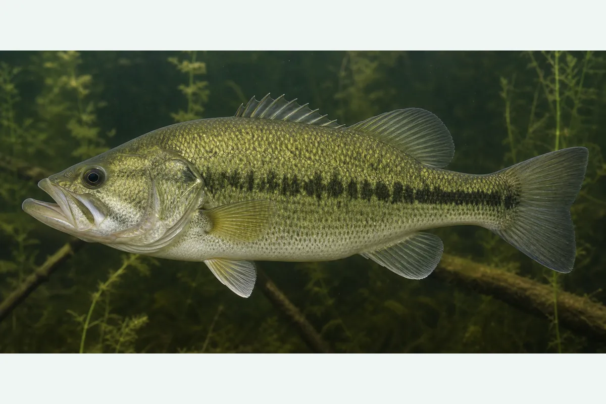 Realistic identification illustration of a largemouth bass fish in side profile