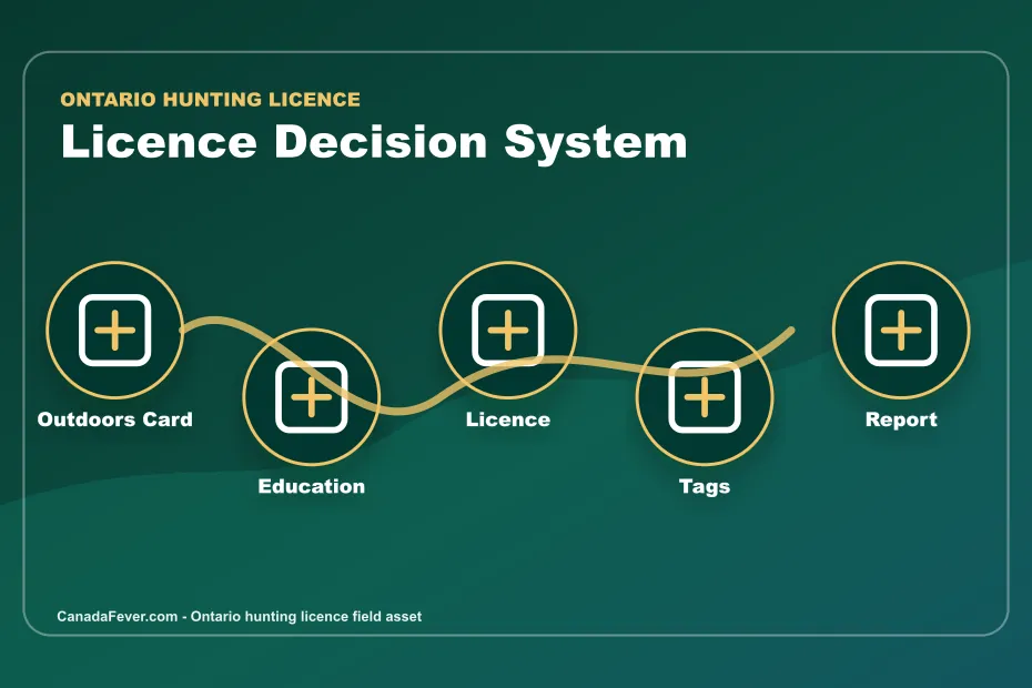 Ontario hunting licence decision system with Outdoors Card education licence tags and reporting