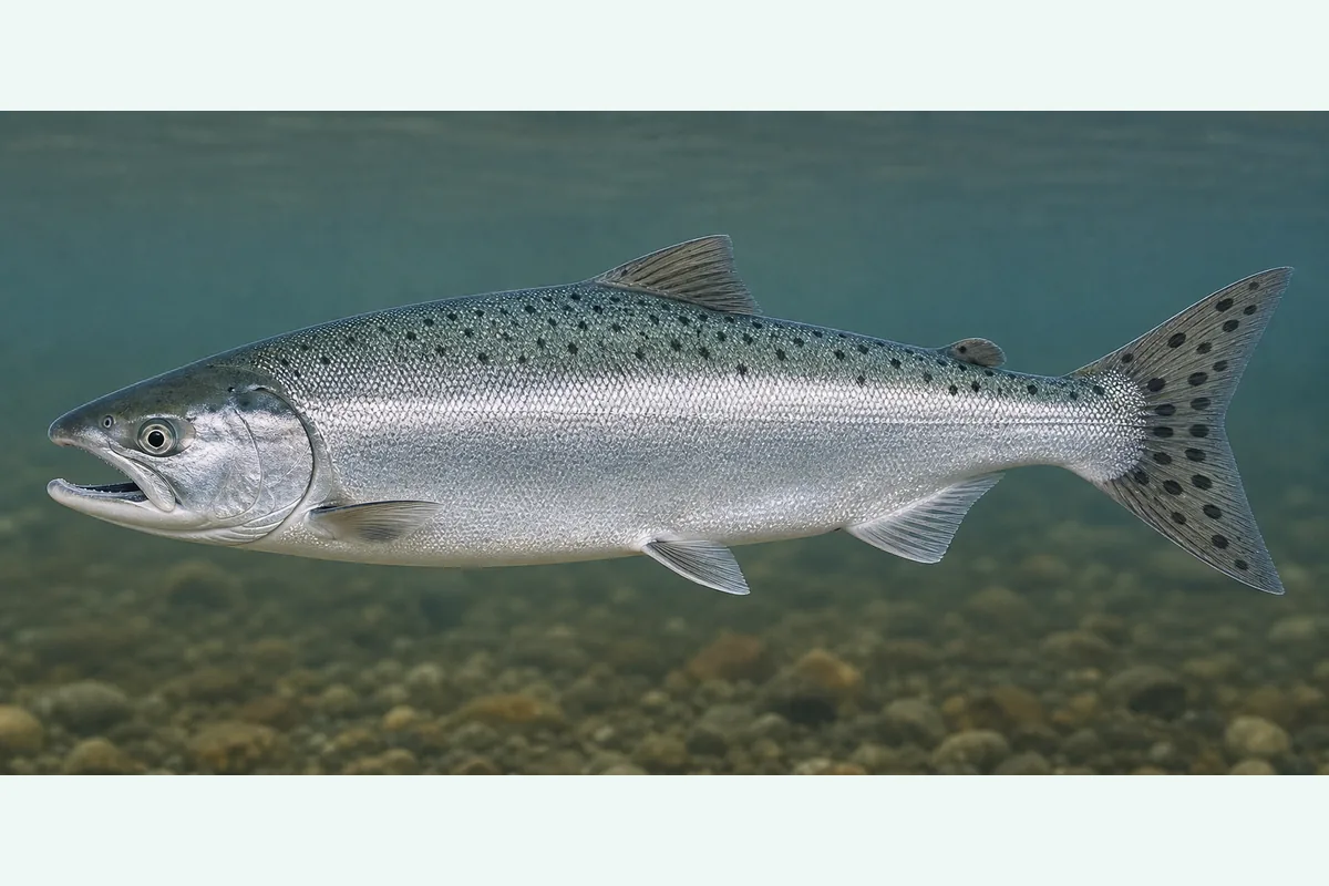 Realistic identification illustration of a pink salmon fish in side profile