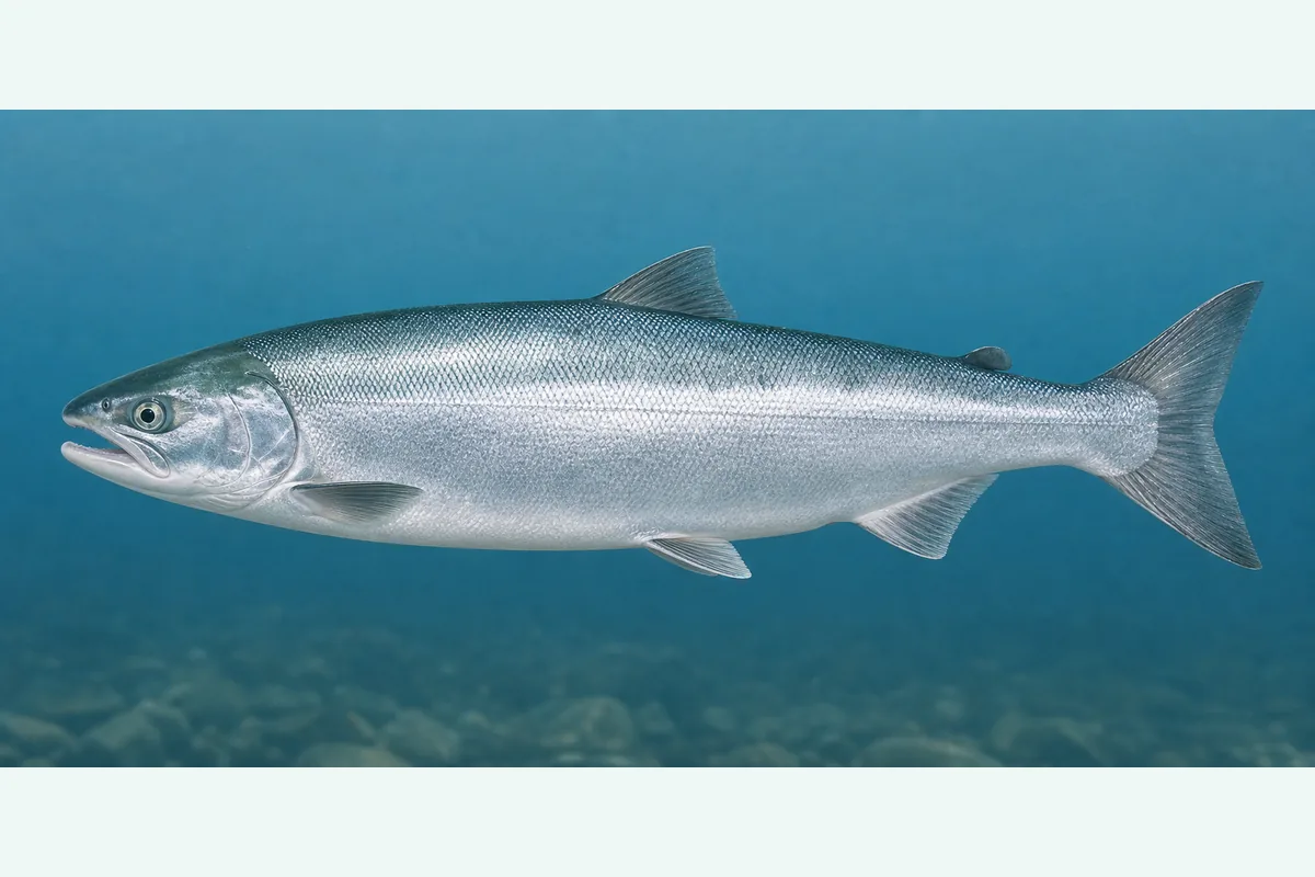 Realistic identification illustration of a sockeye salmon fish in side profile
