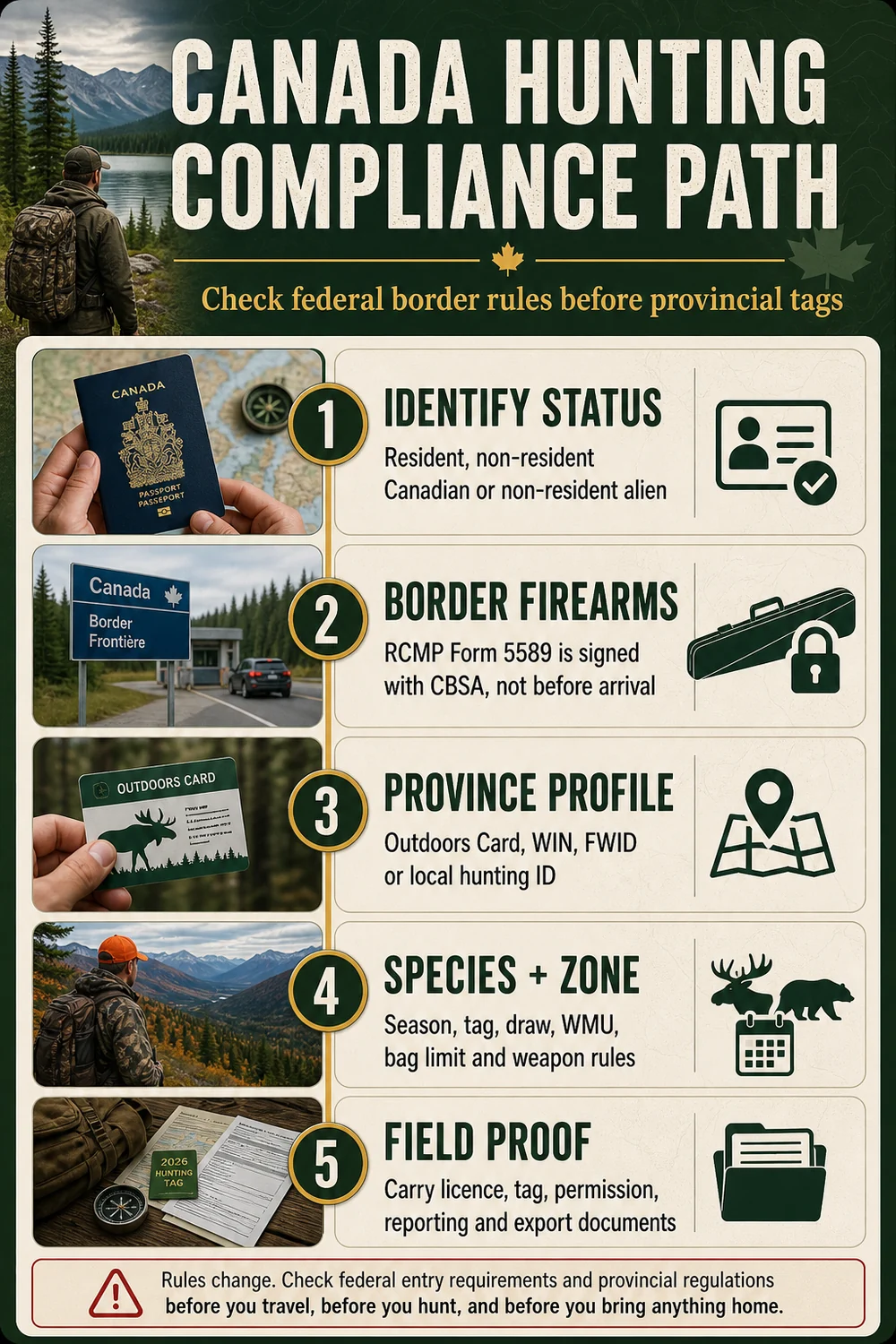 Canada hunting compliance path infographic for non-resident hunters