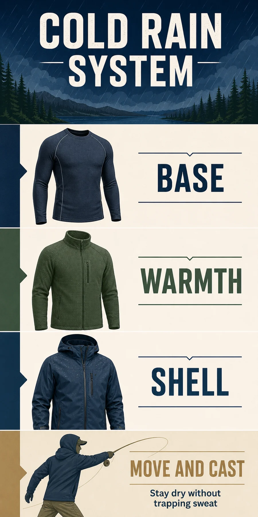 Cold-rain fishing clothing layer system