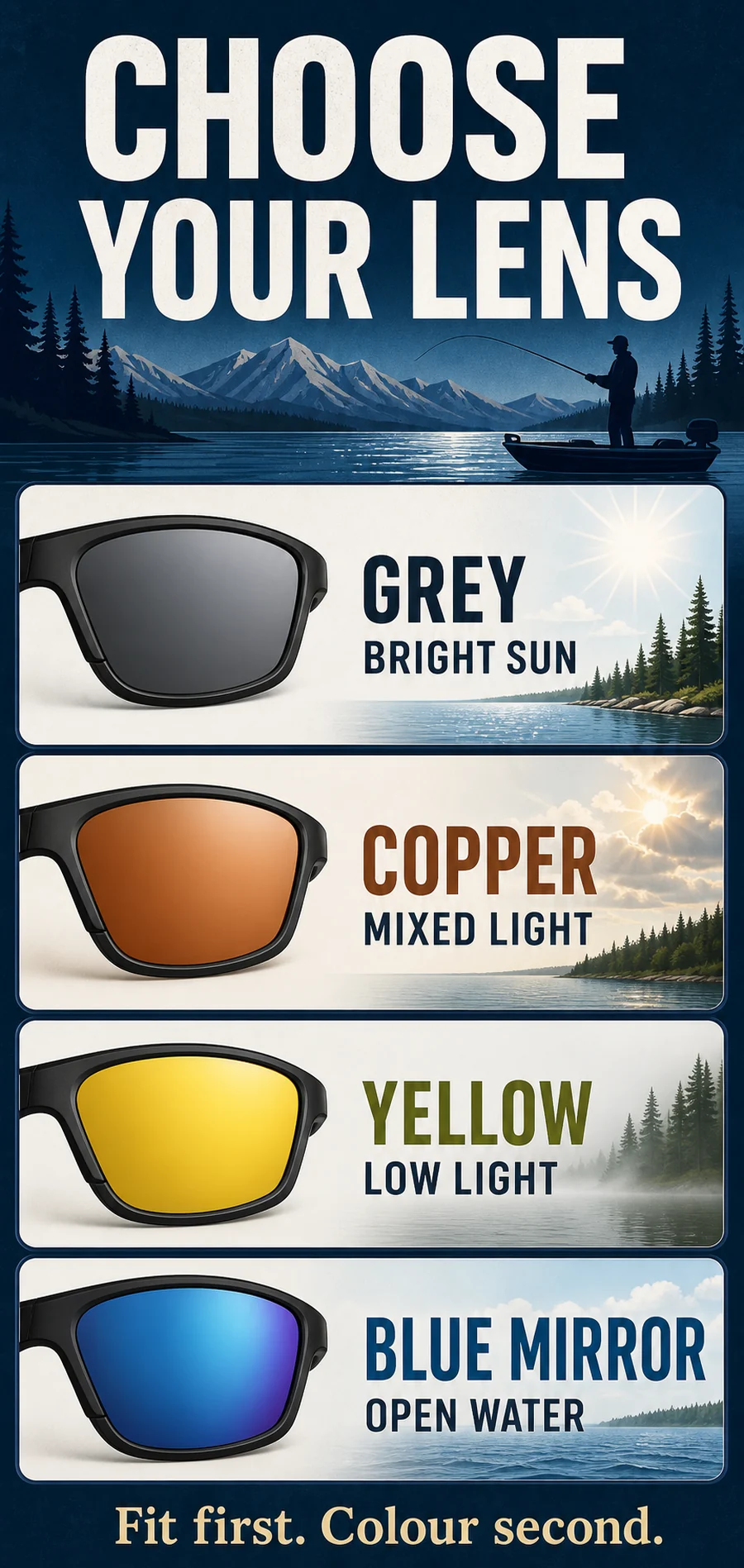Polarized fishing sunglasses lens colour guide