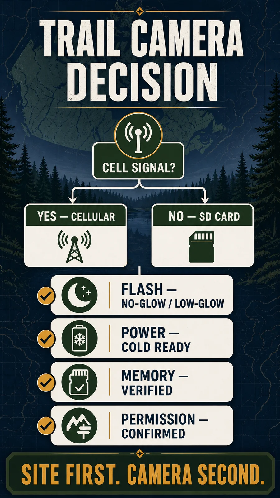 Trail camera decision guide for cellular coverage, cold, flash type, batteries and placement