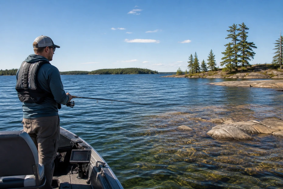 Canadian angler applying Carolina rig for bass in realistic northern water conditions