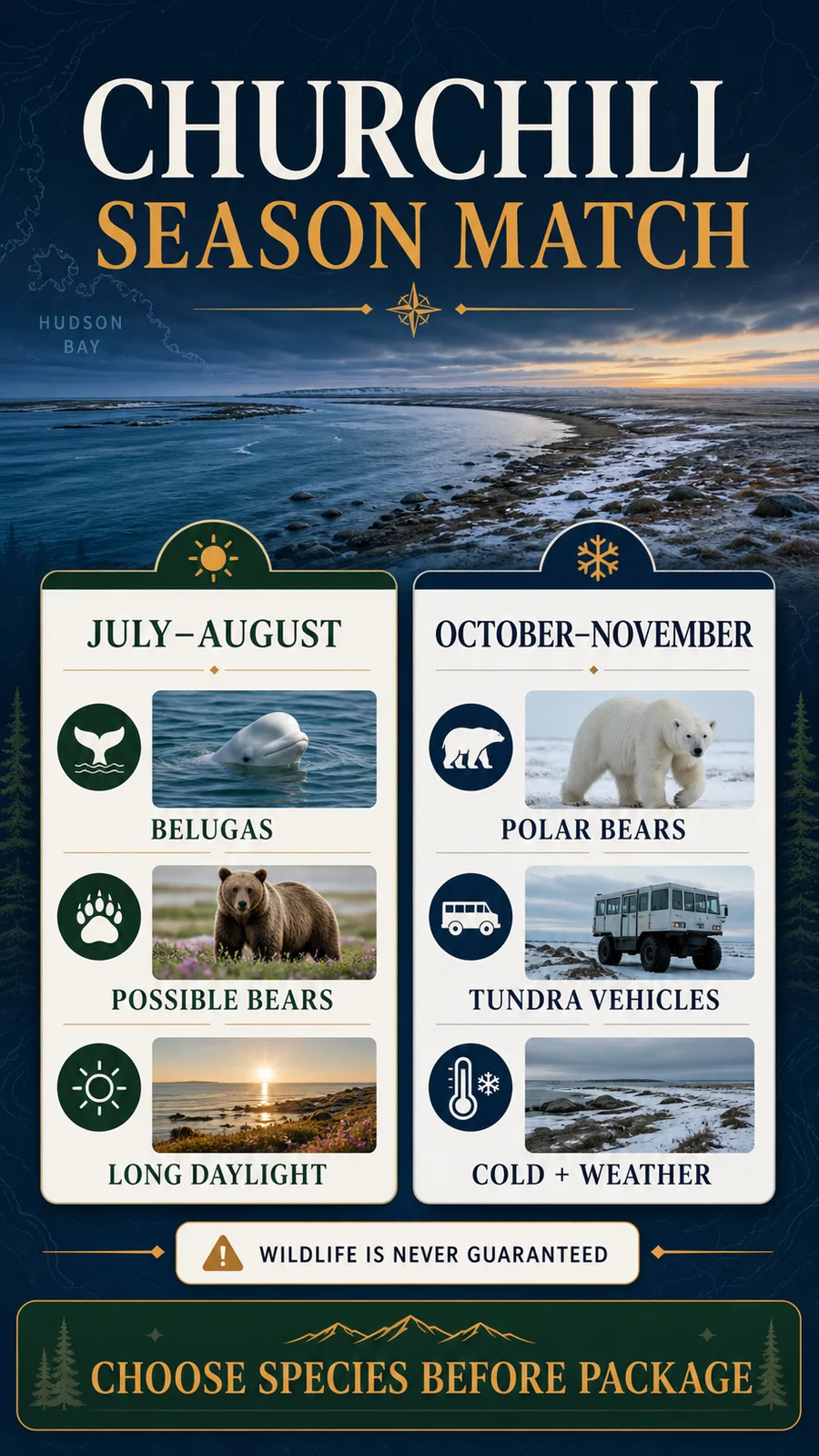 Churchill tour season decision guide for belugas and polar bears
