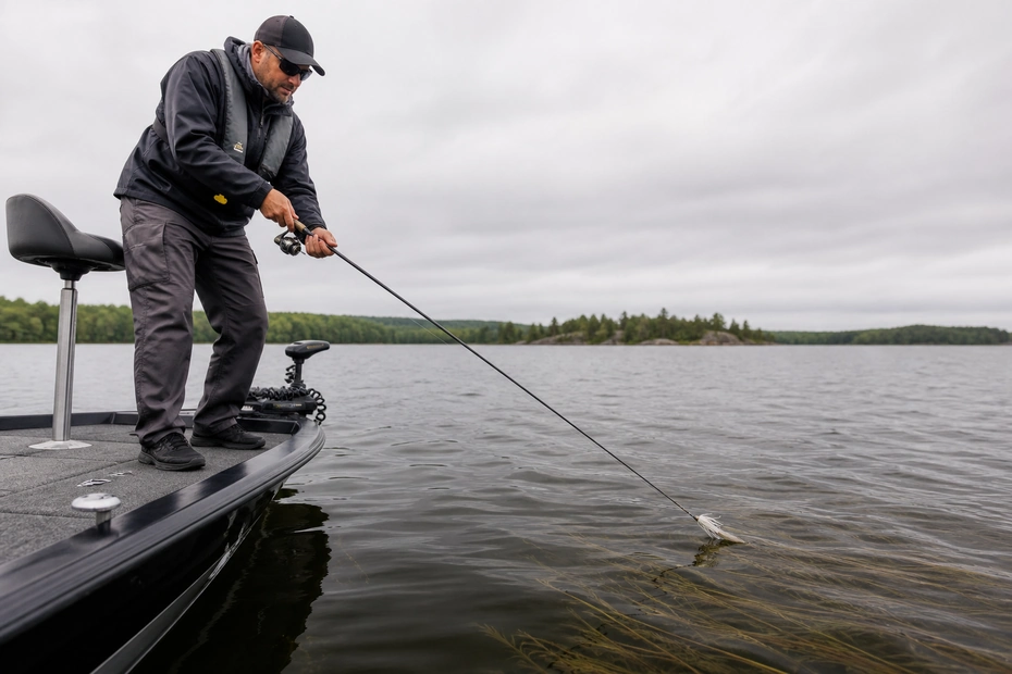 Canadian angler applying how to fish a chatterbait for bass in realistic northern water conditions