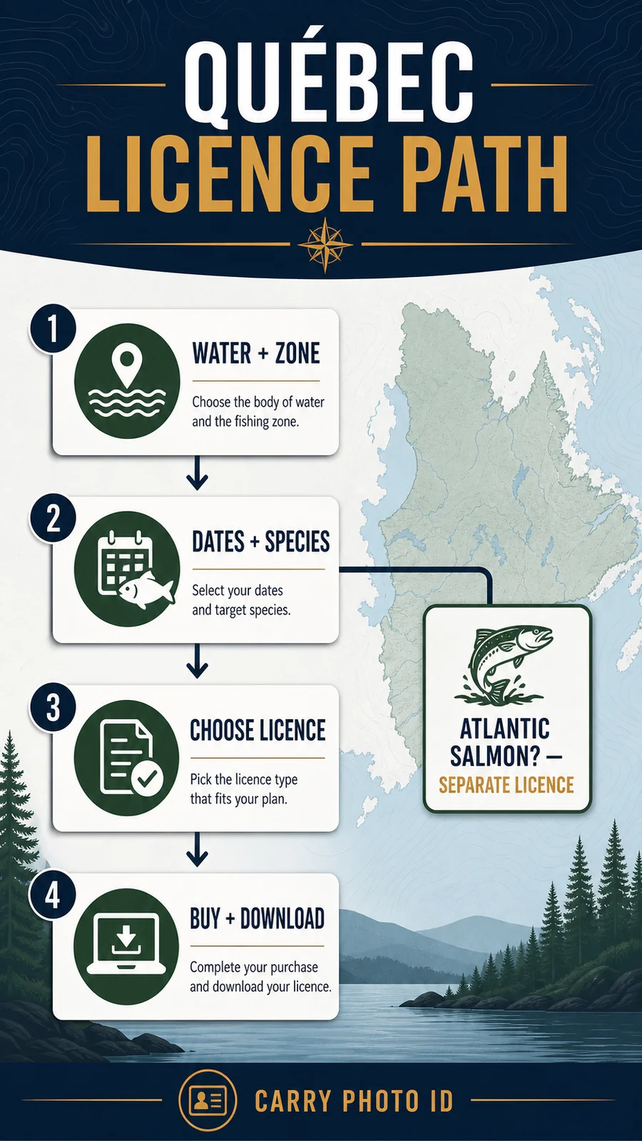 Québec non-resident fishing licence purchase path