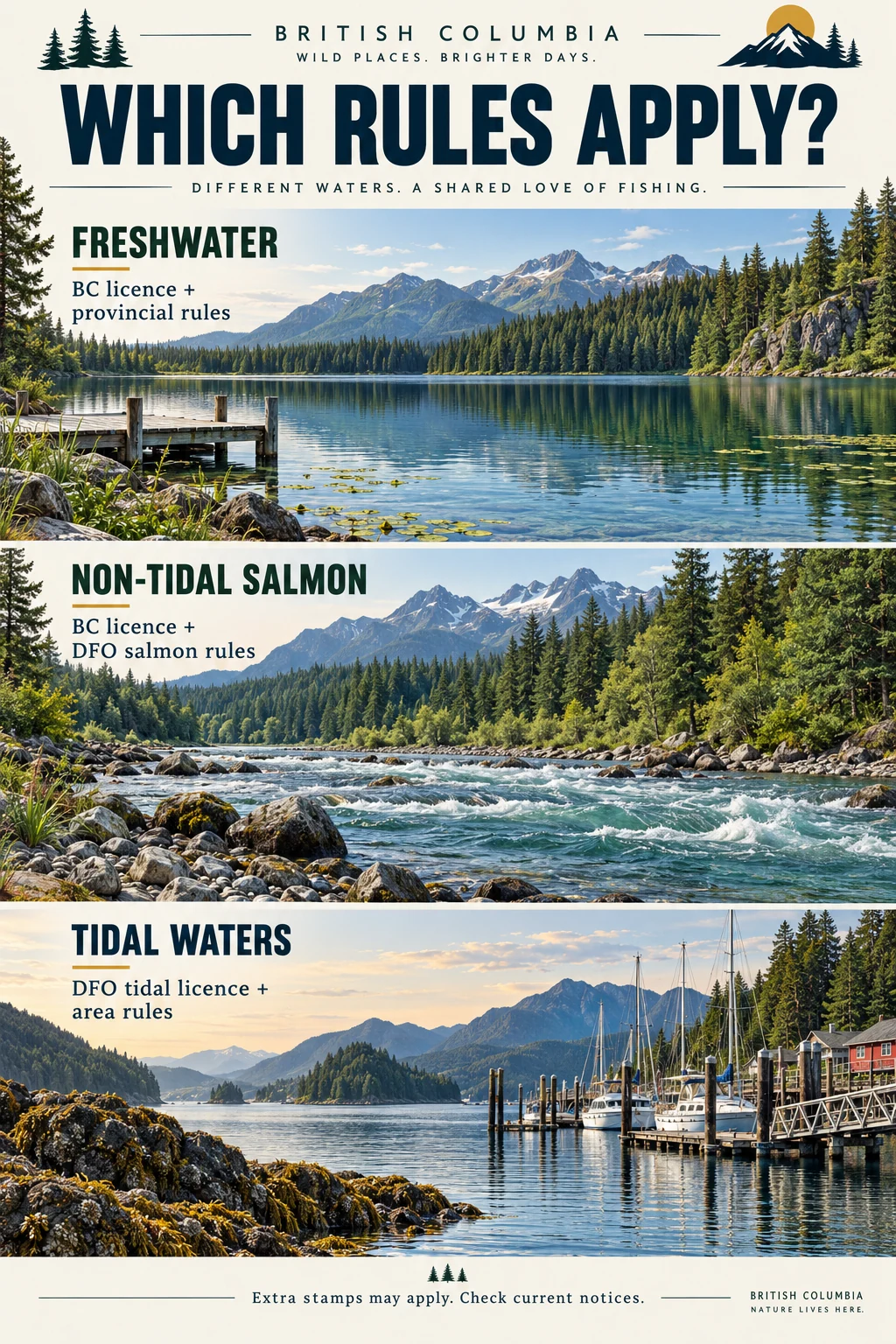 British Columbia freshwater, non-tidal salmon and tidal-water fishing jurisdictions